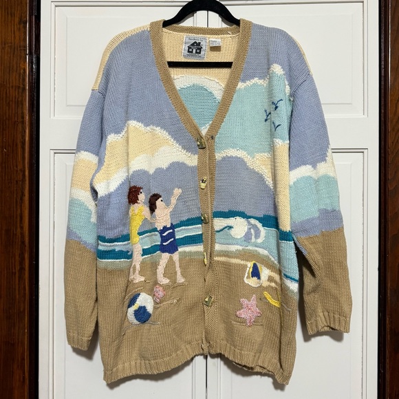 Storybook Knits Beach Ocean Nature Cardigan handmade Knit Sweater size 2X - Picture 2 of 5
